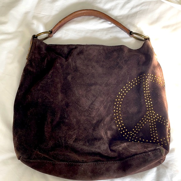 Lucky Brand Handbags - Lucky Brand Brown Suede Peace Sign Purse